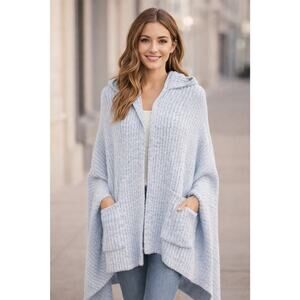 Softie By Patti Murphy Marshmallow Hooded Scarf Caribbean Blue Poncho Wrap Shaw